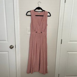 Madewell | Blush Linen Button-Waist Wrap Midi Dress | Size 2